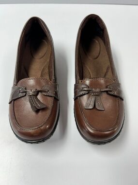 Clarks Collection Ashland Bubble Womens 6.5 Brown Leather Slip-on Loafers Shoes